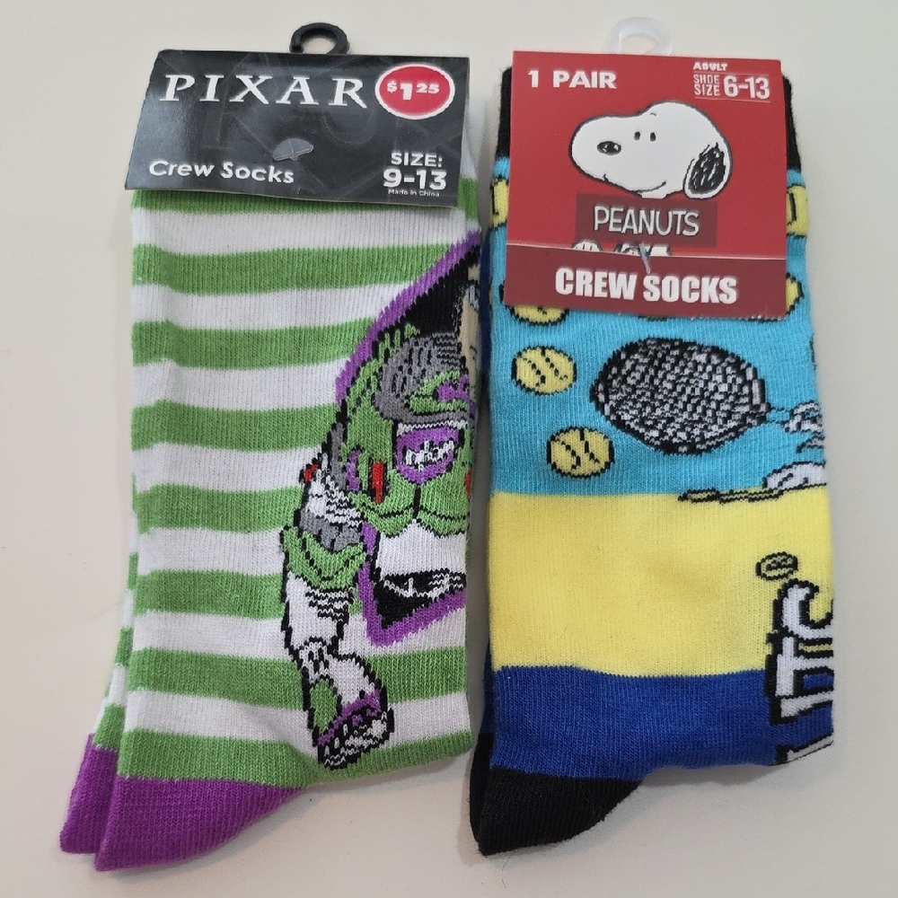 Disney Pixar Socks Buzz Lightyear And Peanuts Snoopy Crew New